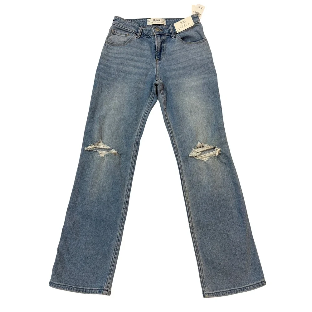 Hollister Relaxed Straight Jeans Womens 00R Blue NEW Distressed Low Rise